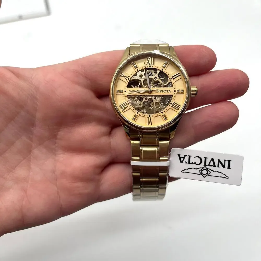 Invicta NWT IN BOX, Objet D Art Automatic Men's Watch Skeleton Dial 40mm, Gold